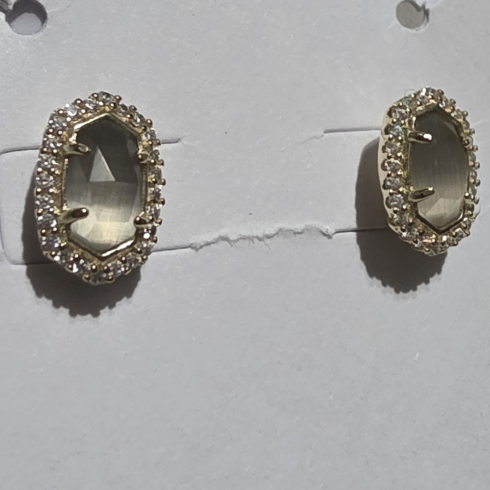 Kendra Scott Ellie Earrings in Gold & Slate Cat's Eye - Picture 3 of 8